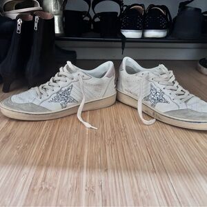 Golden Goose Cream and Silver Sneakers